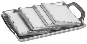 Classic Touch Set of 4 Marble Coasters with Tray - Silver