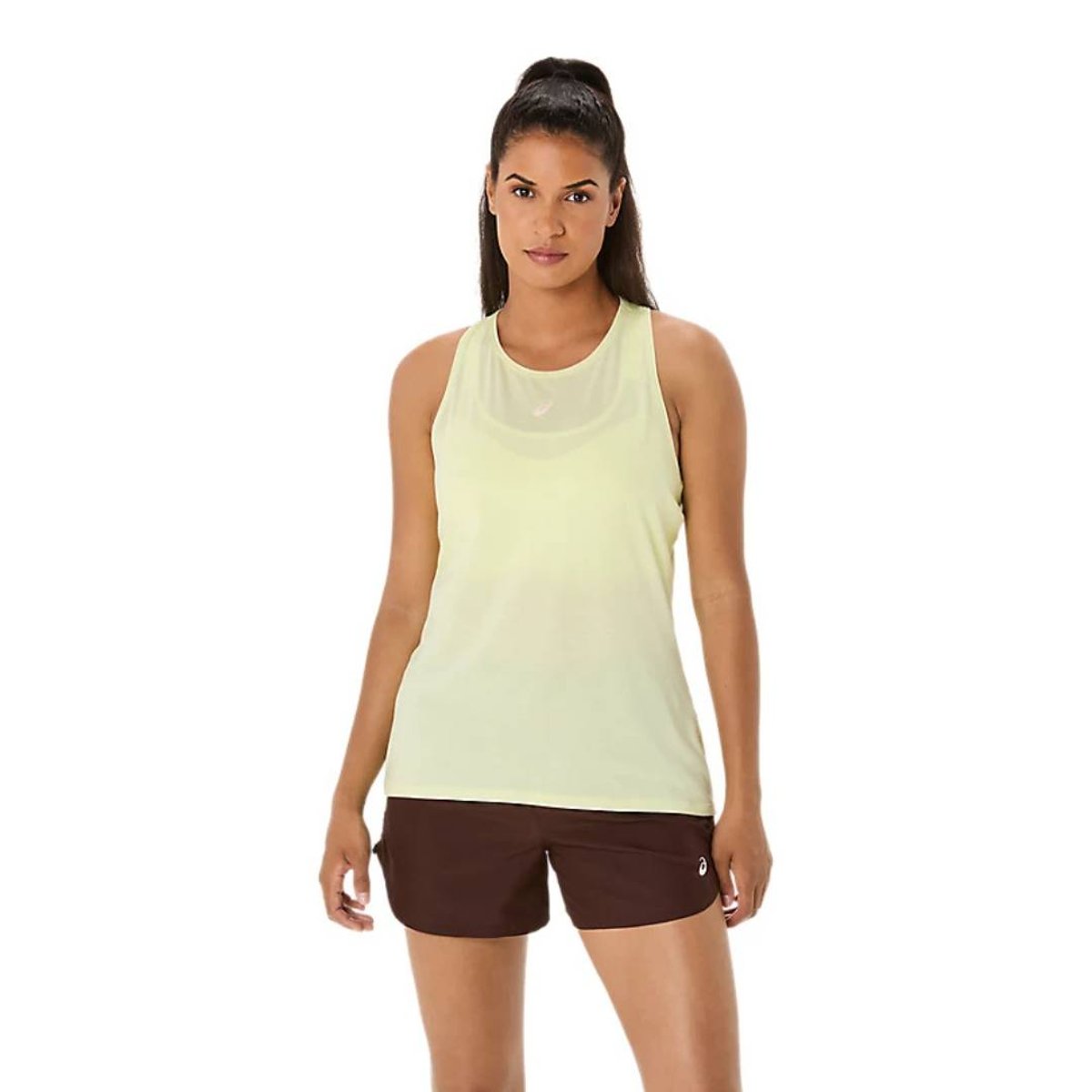 Camiseta sem mangas Asics Nagino Run Adjustable Tank Amarela Mulher, Tamanho XS. Mulher