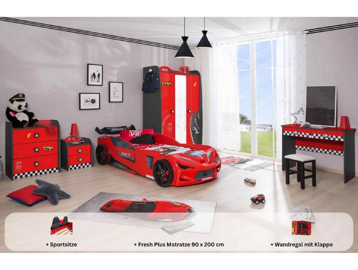 Aileenstore Jugendzimmer-Set Rio, (5-tlg., 5 teilig), Komplettset 5 teilig mit Autobett Rio, LED, Spoiler, Softclose