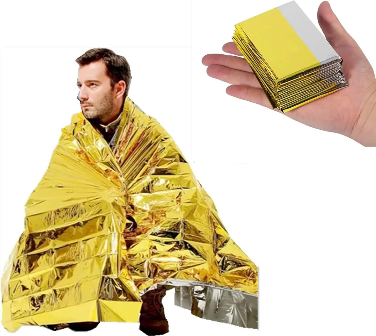 Emergency Mylar Thermische Reddingsdeken – Gouden Folie Survival Space Blanket voor Outdoor, Camping, Wandelen en EHBO-kits (1 stuk)