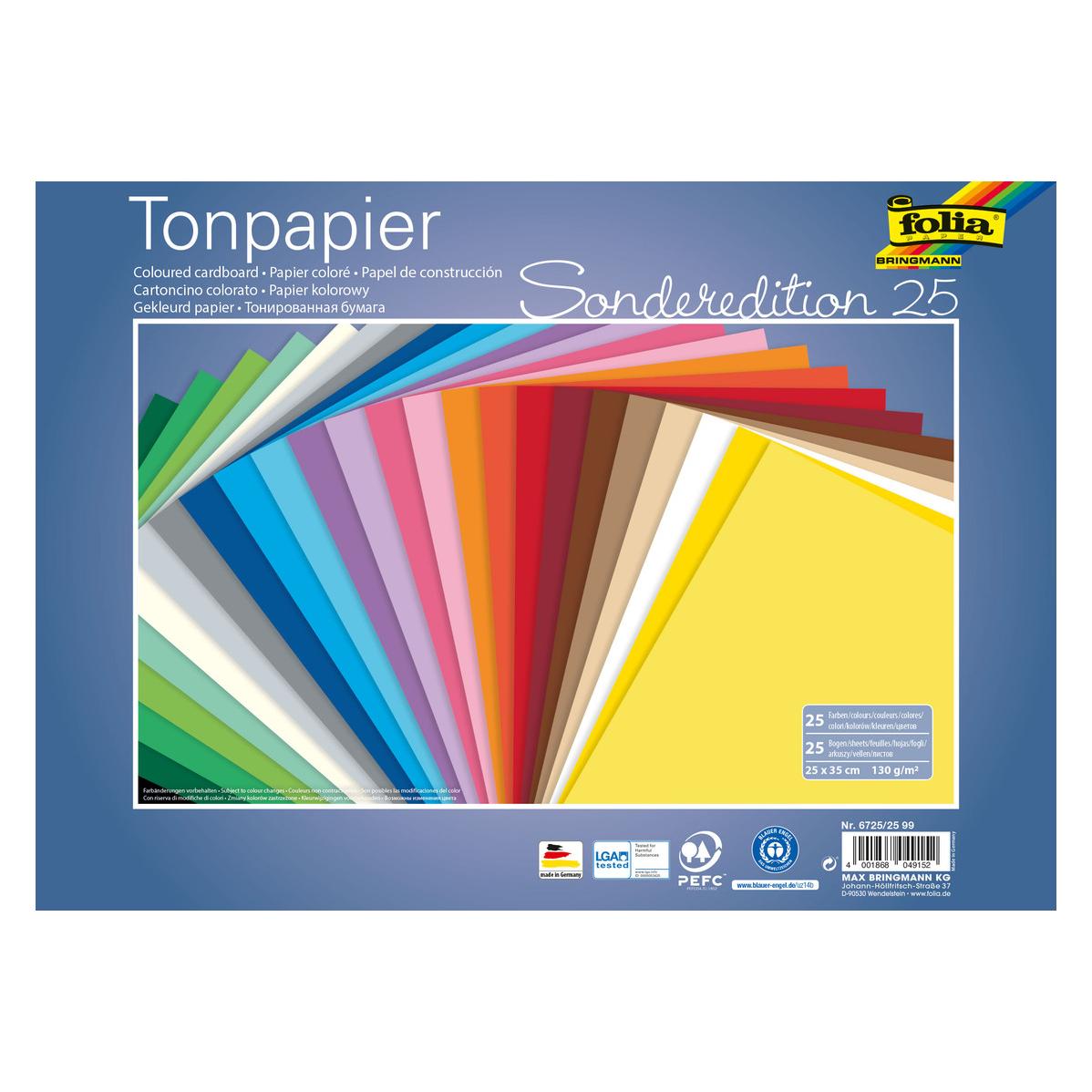 Folia Tonpapier Sonderedition 25 farbsortiert 130 g/qm 25 Blatt (130 g/m², 25x) (6725/25 99)