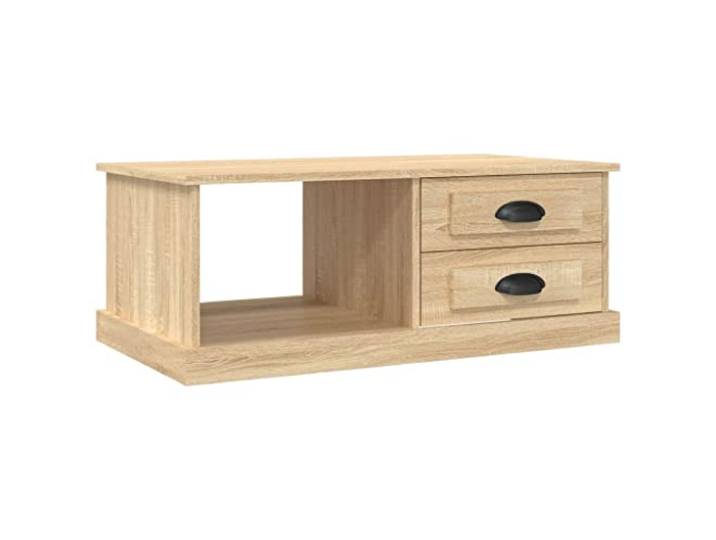 KUTYWEXFM Couchtisch Sonoma-Eiche 90x50x35 cm Holzwerkstoff Zwei Schubladen und ein Fach bieten reichlich Stauraum für das heimische Wohnzimmer bei flexibler Montage.