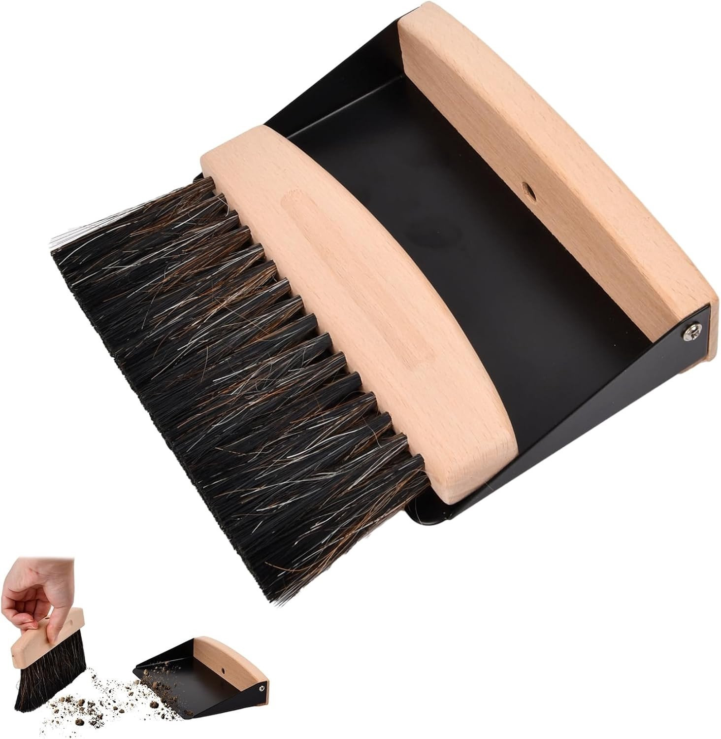 Mini Schoonmaakset voor Tafels met Houten Borstel, Handveger en Mini Schep