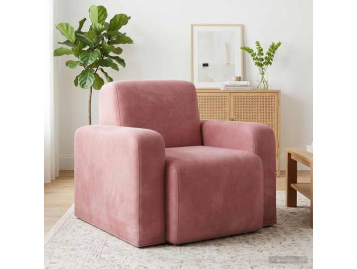 Sessel aus Samt, Rosa, mit breiten Armlehnen, für Wohnzimmer und Stabiler Sperrholzrahmen, leichte Schaumstoffkissen, weicher Velours, einfache Reinigung durch Absaugen