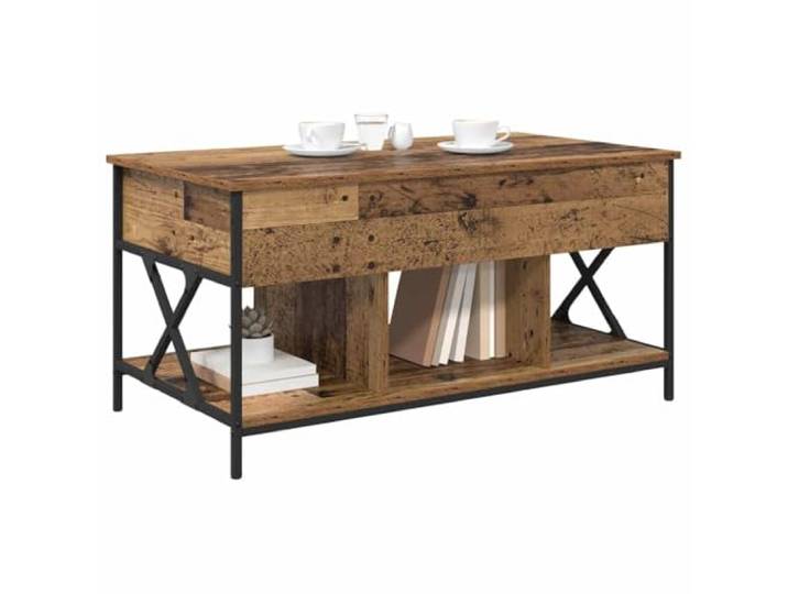 KTHLBRH Couchtisch aus altem Holz, 100 x 55 x 48,5 cm Technisches Holz und Metall, solide Oberfläche, modernes Wohnzimmer
