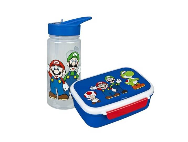 Scooli - Super Mario Kindergeschirr Geschenkset - Set bestehend aus Brotdose und Trinkflasche - ideal für Schule oder Kindergarten – ab 4 Jahren – aus Kunststoff – BPA frei