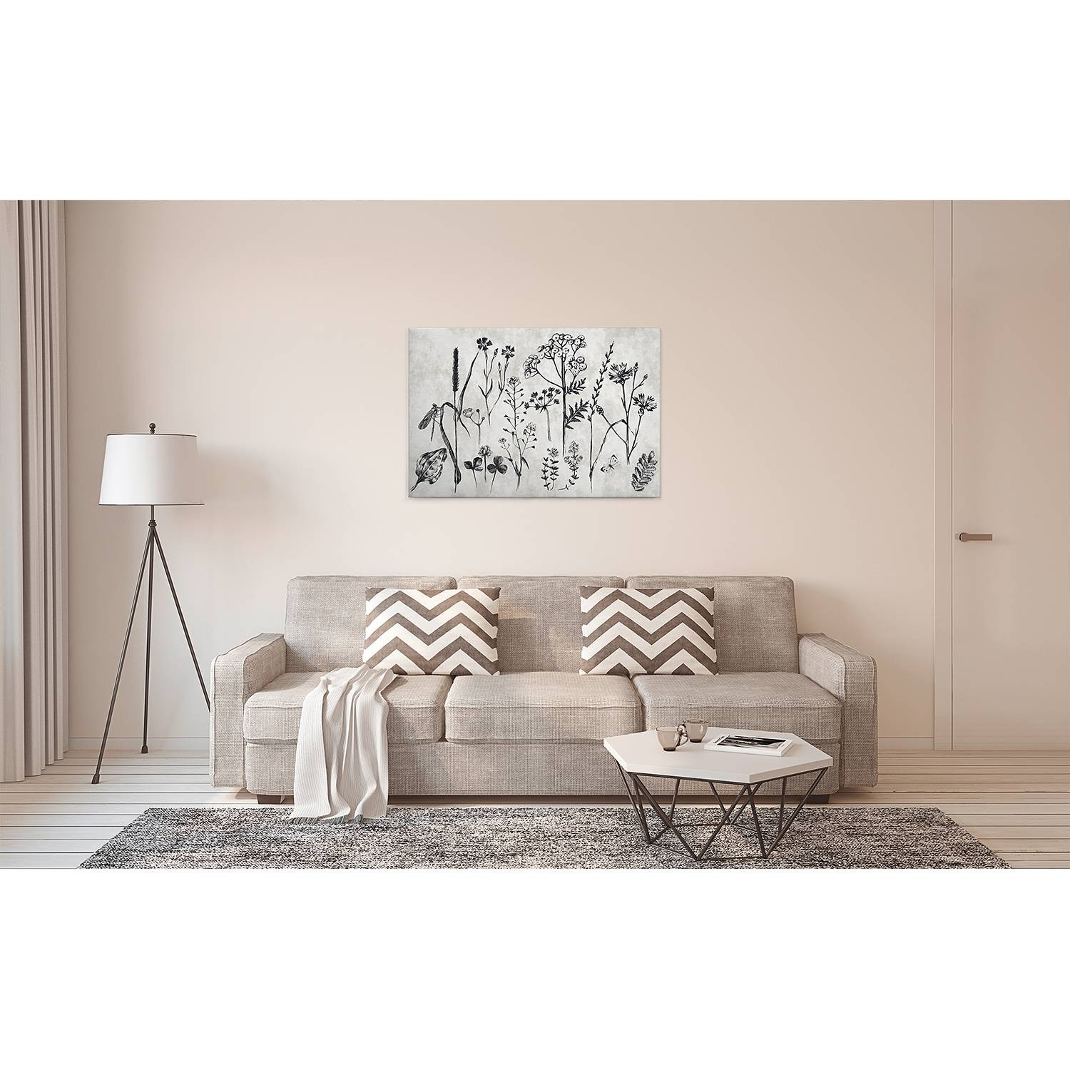 home24 Sketchpad abstracte wanddecoratie grijs, 90 x 60 cm