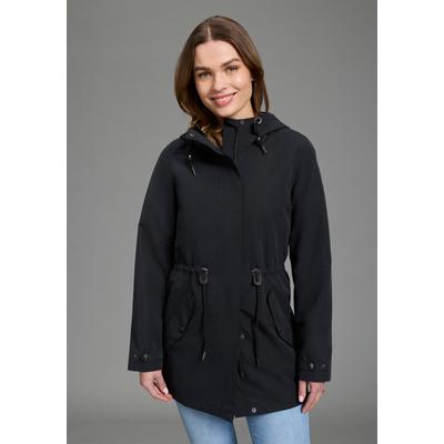 Outdoorjacke KANGAROOS, Damen, Gr. 36, schwarz, Web, Obermaterial: 100% Polyester. Futter: 100% Polyester. Futter Oberteil: 65% Polyester, 35% Baumwolle. Kapuzenfutter: 65% Polyester, 35% Baumwolle, gemustert, kontrastfarbene Details, unifarben,...