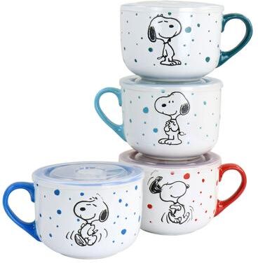Peanuts Freckled Joy 4 Piece Soup Cup and Lid Set - 25 Ounces