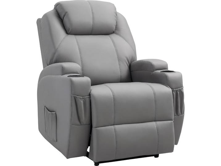 HOMCOM Fauteuil de Massage Inclinable\, Chaise de Relaxation avec dossier et repose-pied électrique réglables revêtement synthétique pour Salon\, Chambre\, Cinéma Maison Gris