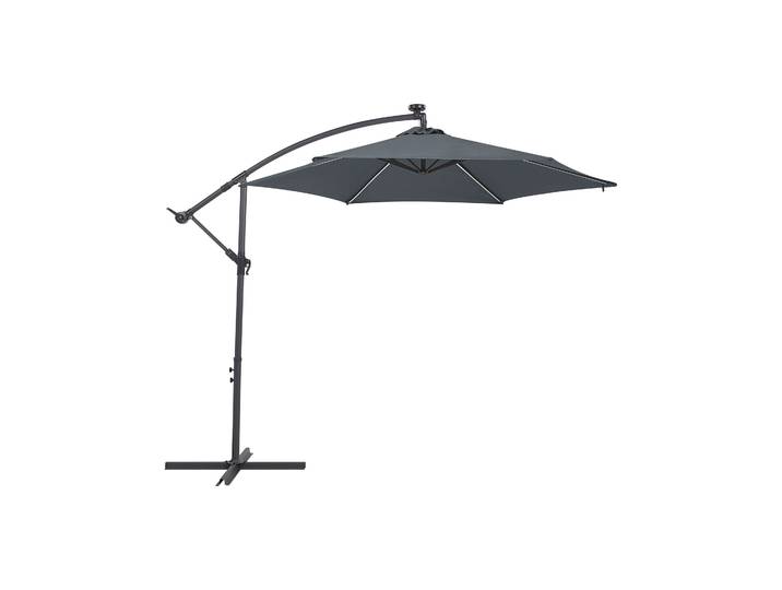 BELIANI Ampelschirm Grau Polyster/Stahl mit Solarmodul LED-Beleuchtung ⌀ 285 cm rund Garten Terrasse Balkon