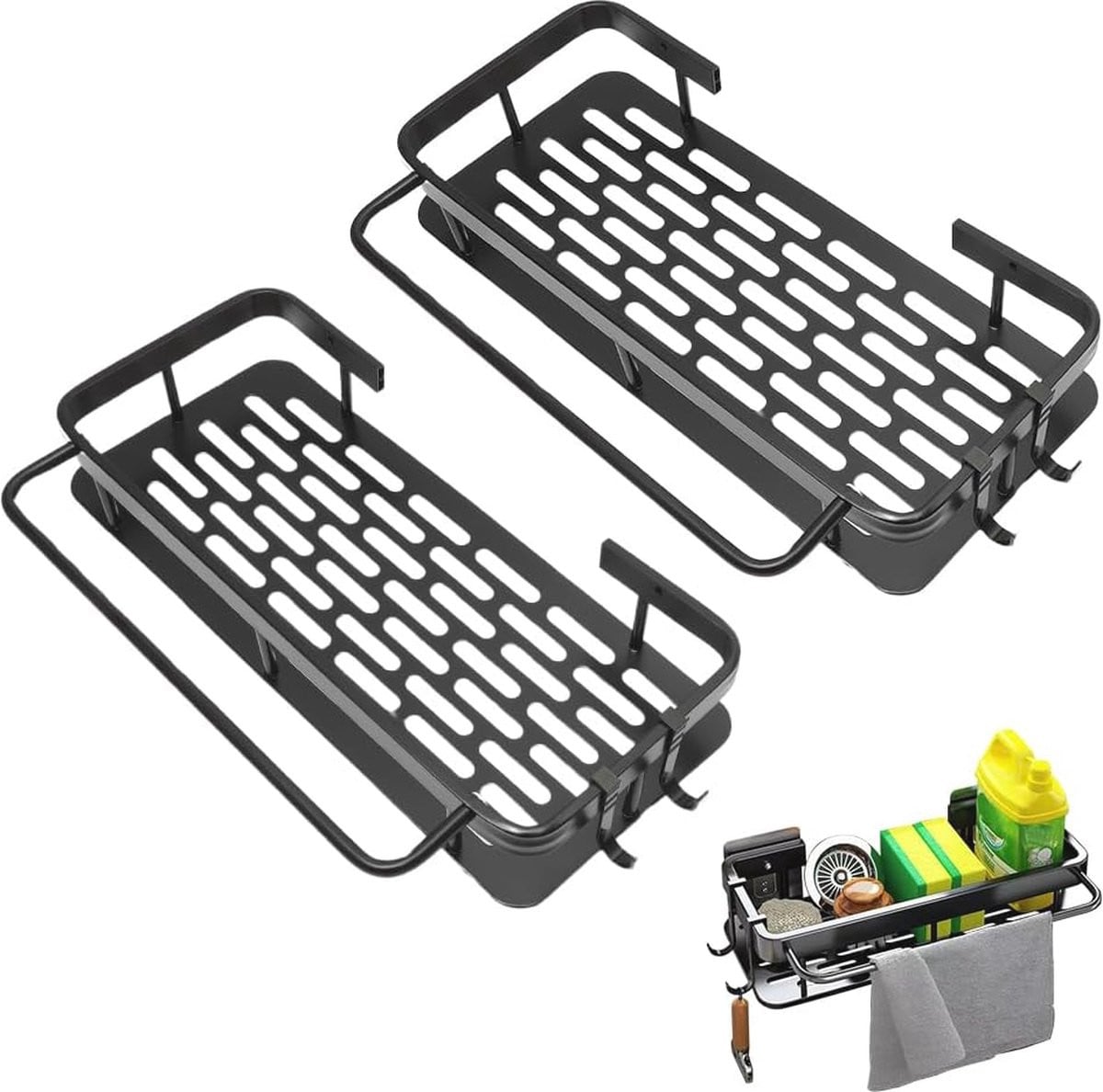 Keukenspoelbak Organizer Set van 2 stuks - Hangend - Roestvrij Staal - Voor keuken en badkamer