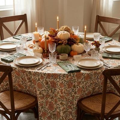 Decor Mantra Golden Harvest Floral Round Tablecloth