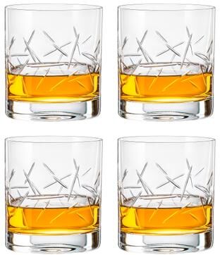 Barski Glass - Double Old Fashioned - Tumbler - Set of 4 - Small Lines Design - Made in Europe by Majestic Gifts Inc.