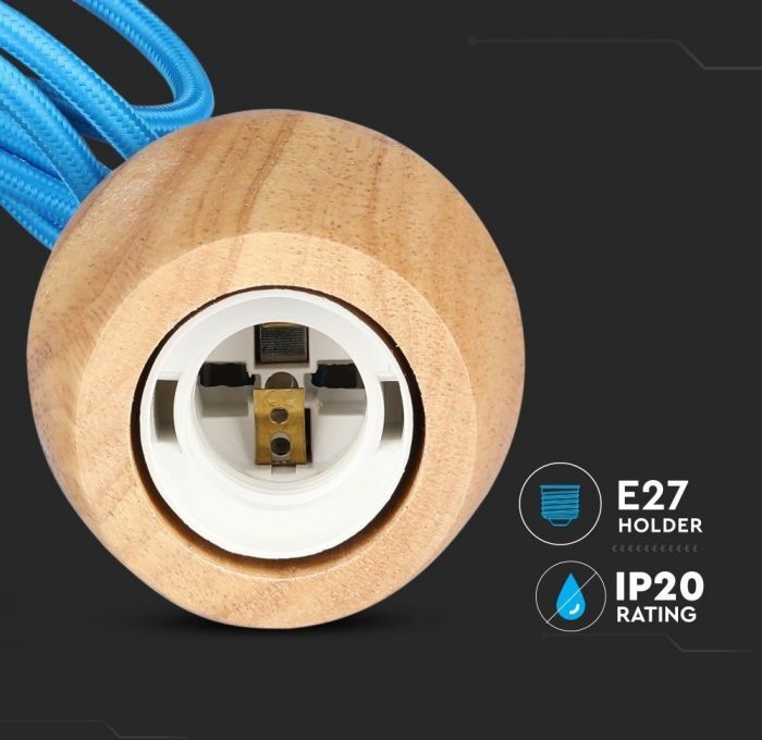 V-Tac Vt-7778-Bl Lampadario Portalampada Led In Legno Noce + Cavo Blu 1 Metro - 3722