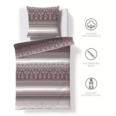 Bettwäsche FLEURESSE "Aspen", braun, B/L: 155cm x 220cm, 1 Stk., 1 Stk., Feinbiber, B/L: 80cm x 80cm, 2 Stk., Feinbiber, Obermaterial: 100% Baumwolle, Bettwäsche, Bettwäsche, Feinbiber mit Karo