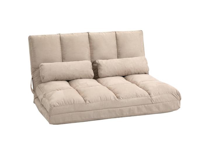 Homcom Bodenstuhl 2-in-1 Bodensessel Bett mit Rückenlehne 3 Positionen Verstellbar, Beige, Metall, Füllung: Schaumstoff,Schaumstoff, 73x60x102 cm, Wohnzimmer, Sessel
