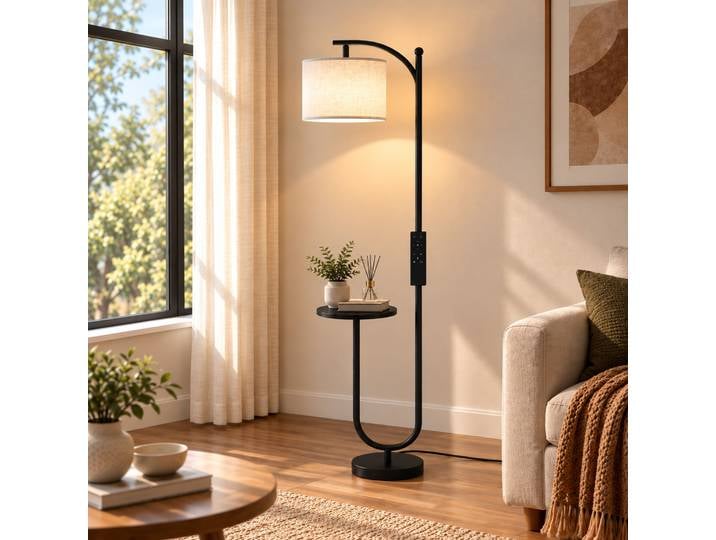 HOMCOM Lampe LED Dimmable avec Étagère Télécommande Noir