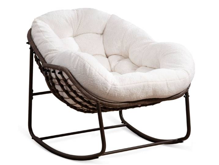SeedWave Schaukelstuhl Übergrößen mit PE-Rattangeflecht, 15cm dickes Samtkissen, bequemer Loungesessel, stylische Eierschalenform, modernes Design