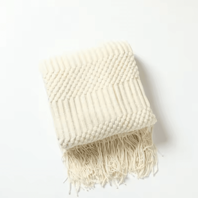 Inspire Curations Cream White Textured Knitted Throw Blanket With Tassels dx Cream White 127x172cm
