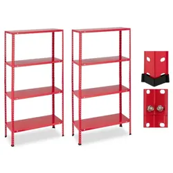 Relaxdays Rotes Schwerlastregal 2er Set 4 Ebenen Rot