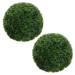 KÜNSTLICHE Buchsbaumkugel 2er Set groß Ø35 cm Grün aus Kunststoff