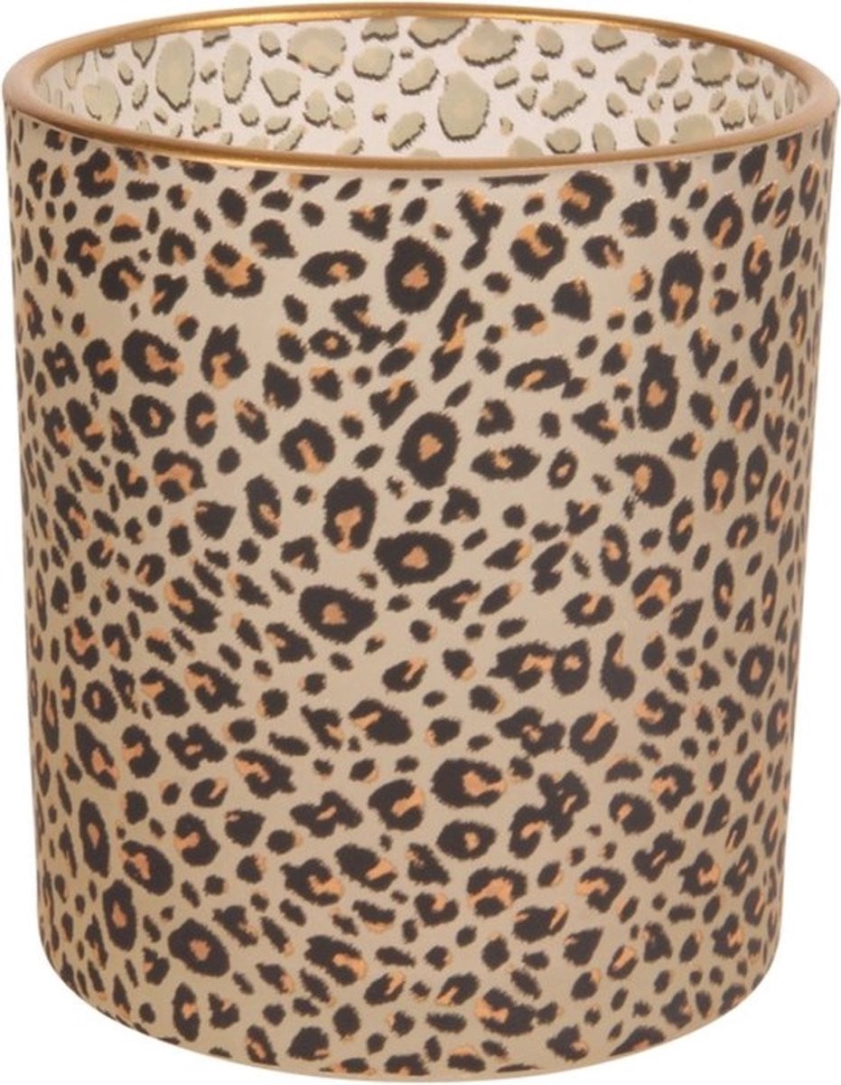 Baroque Collection Waxinelichthouder met Luipaardprint van Glas, Hoogte: 12 cm