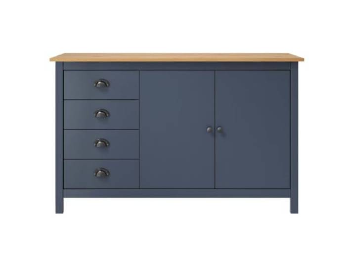 KKgypkn Sideboard Hill Grau 130x40x80 cm Massivholz Kiefer 2 Türen, 4 Schubladen mit Bechergriffen, stabil und robust, viel Stauraum