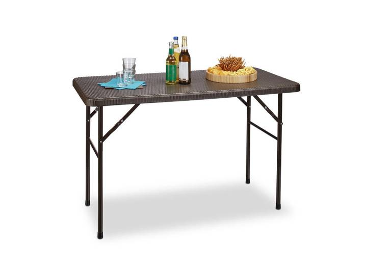 Relaxdays Gartentisch Braun klappbar Rattan-Optik, Dunkelbraun, Kunststoff, Metall, 122x74x61.5 cm, Gartenmöbel, Gartentische, Gartentische