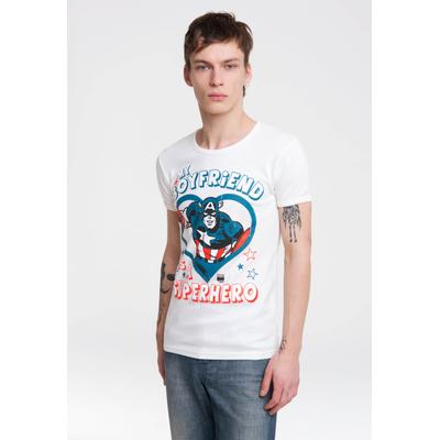 T-Shirt LOGOSHIRT "Marvel - Captain America - Boyfriend", Herren, Gr. S, weiß, 100% Baumwolle, bedruckt, normal, Rundhals, Shirts T-Shirt, mit Captain America-Frontprint