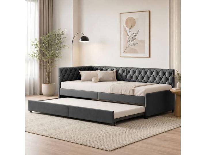 Lit gigogne extensible Canapé-lit gigogne 90x200 cm avec sommier Lit simple 90x200 cm Canapé-lit rembourré sans Matelas Gris