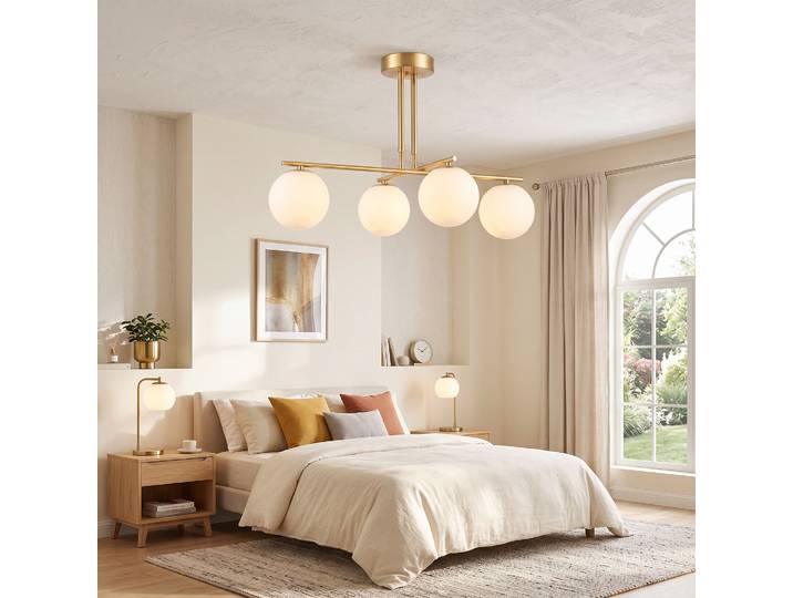 HOMCOM Suspension Moderne 4 Sphères Hauteur Réglable Blanc