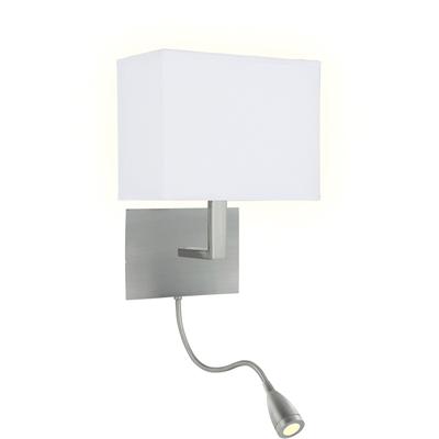 SEARCHLIGHT Wandleuchte "Hotelwandlampe mit LED-Leselampe - Metall und Stoffschirm", weiß (satinnickelfarben), H: 26cm, 1 Stk., Leuchten, Wandleuchte
