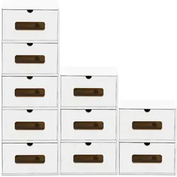BigDean 10er Boxen-Set mit Sichtfenster & Schublade - Pappkarton aus Kraftpapier - Schuhbox Spielzeug-Box Aufbewahrung für Zubehör & Accessoires