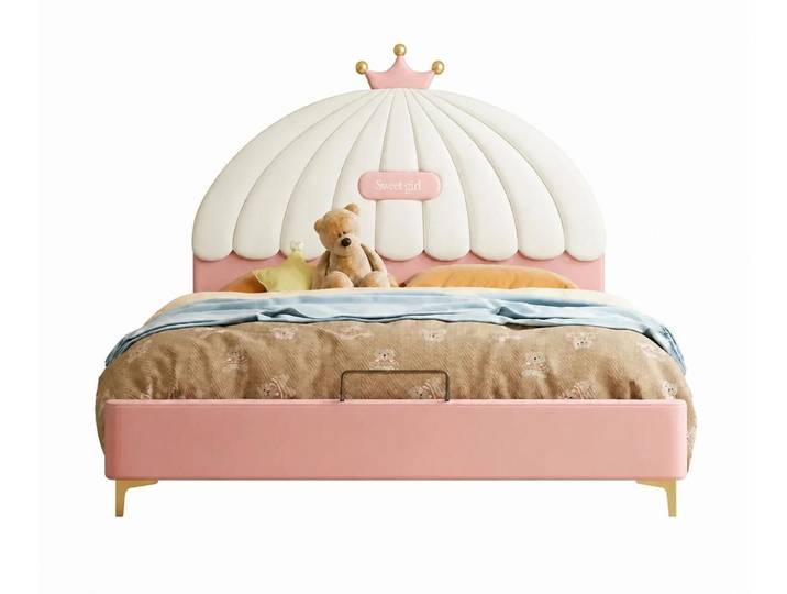 JVmoebel Kinderbett Rosa Kinderbett Leder für Mädchen Prinzessin Kutsche Kindermöbel, Made in Europa