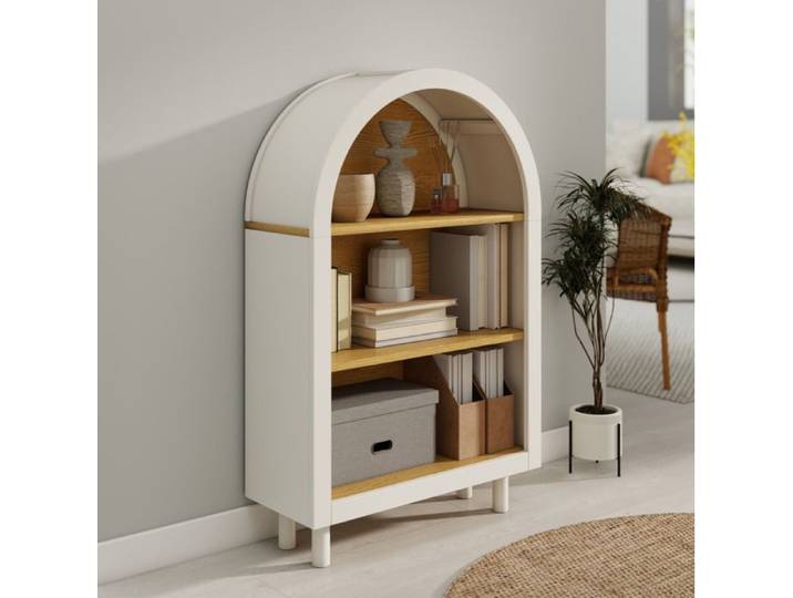 ROVRYN Bibliothèque 3 étagères ouvertes arche 60 x 24 x 95 cm blanc décor bois naturel