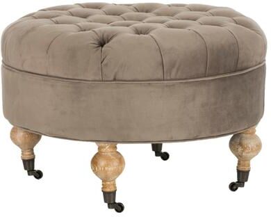 SAFAVIEH Clara Mushroom Taupe Cotton Fabric Round Ottoman