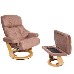 MCA Relaxsessel Edmonton, TV-Sessel Hocker, 180kg belastbar Stoff/Textil ~ braun, Gestell naturbraun