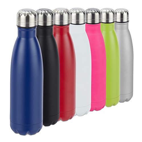 Relaxdays RVS drinkfles, lekvrij, blauw, 0,66 l