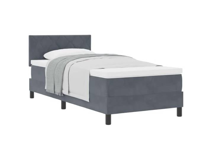PUGYNBK Boxspringbett aus Samt, Dunkelgrau, 90 x 200 cm Verstellbares Kopfteil, Kiefernholz, Lamellenstruktur, Innengebrauch