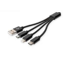 Digitus 3-in-1 USB-Ladekabel - USB / USB-C / Lightning / Micro-USB 0,15m