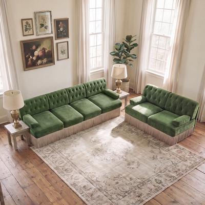 GDFStudio - Chesterfield 2-Piece Velvet Modular Sofa Set with Button Tuft & Tassel Skirt