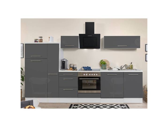 Cuisine Amanda II 310cm Gris/Gris brillant/Blanc
