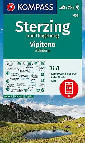 KOMPASS Wanderkarte 058 Sterzing und Umgebung, Vipteno e dintorni 1:25.000: 3in1 Wanderkarte mit Aktiv Guide inklusive Karte zur offline Verwendung in der KOMPASS-App. Fahrradfahren. Skitouren. - Preis vom 02.10.2026 23:42:20 h