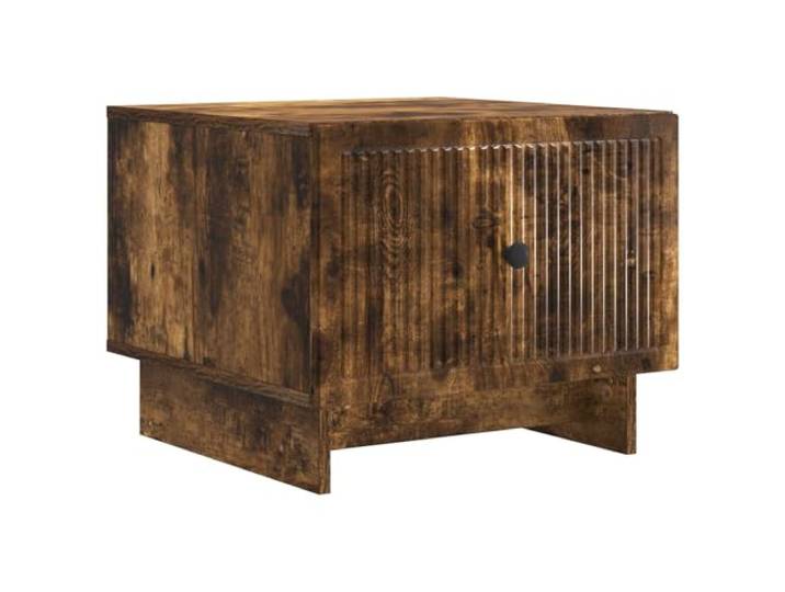 KMVXCVNM Couchtisch Geräucherte Eiche 49 x 50 x 40 cm Holzwerkstoff Sofatisch für das Wohnzimmer mit extra Ablagefach, leichtgängiger Schublade und stilvollem Rillenmuster am Tischrand.