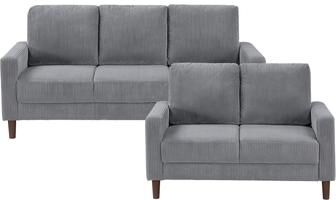 Fremont & Park Caspian Corduroy 2-Piece Living Room Set - Wood Finish Exposed Feet