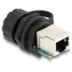 DeLOCK Kabelverbinder RJ50 Buchse zu RJ50 Buchse zum Einbau mit Verschlusskappe IP68 staub- und wasserdicht schwarz