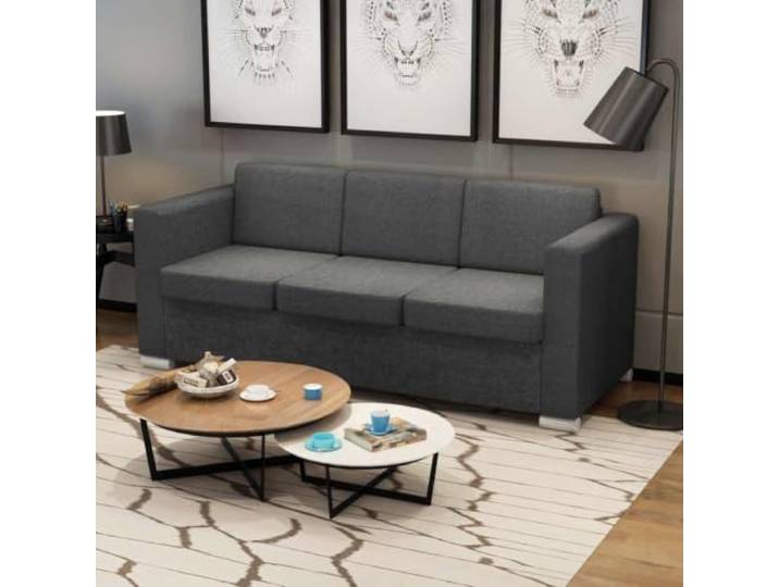 HEFZGDB Dunkelgraues 3-Sitzer Sofa aus strapazierfähigem Stoff mit abnehmbaren Kissenbezügen, robuster Holzrahmen und verchromte Beine für langlebige Nutzung, breite Sitzfläche