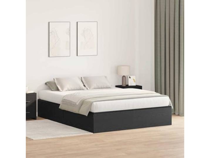YUTAASU Aufbewahrungsbettgestell Schwarz Eichen-Optik 135 x 190 cm Massives Kiefernholz, Scharnierstauraum, Kunstledergriffe, Stauraum unter dem Bett