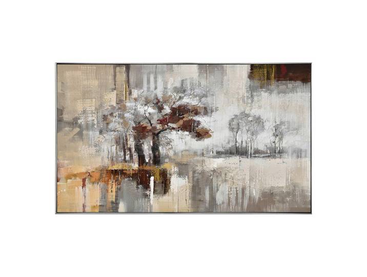 Monee Ölgemälde, Braun, Grau, Weiss, Holz, Textil, Kiefer, vollmassiv, rechteckig, 120x70 cm, handgemalt, Bilder & Rahmen, Bilder, Ölbilder
